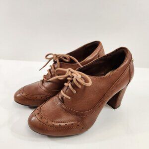 Hush Puppies Chunky Heeled Oxford Shoes Brown Size 7